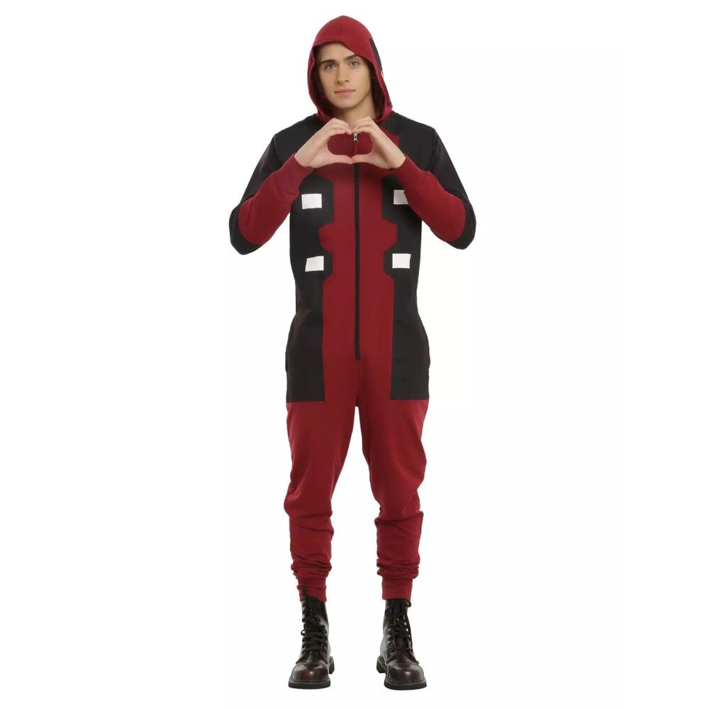 Deadpool Marvel Adult Onesie Pajama Costume With Hood & Zipper one size fit most